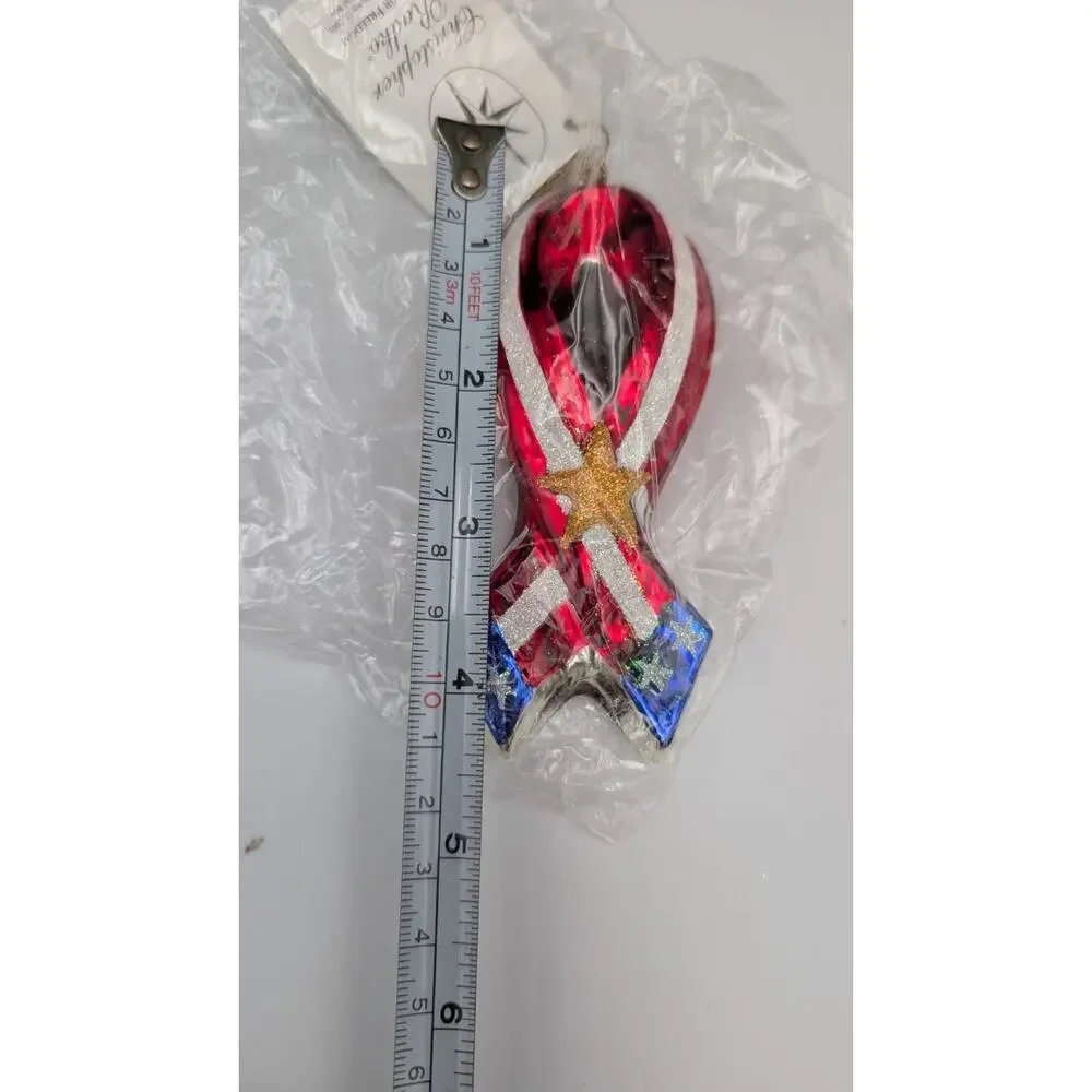 Christopher Radko Glass Ornament United For Freedom Ribbon USA 5'' w/ Box & Tag